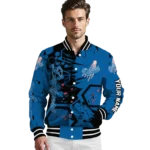 custom los angeles dodgers hexagon cluster blue black varsity jacket best selling