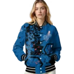 custom los angeles dodgers hexagon cluster blue black varsity jacket best selling