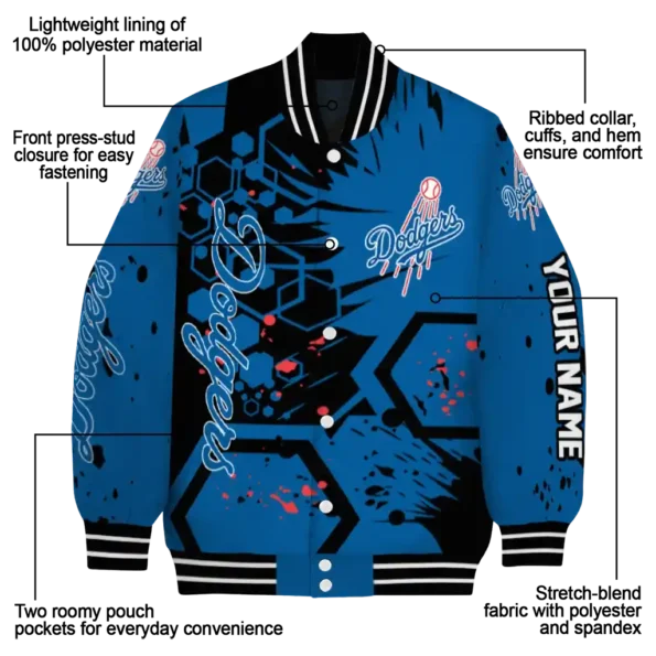 custom los angeles dodgers hexagon cluster blue black varsity jacket new arrival