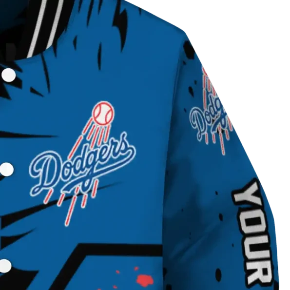 custom los angeles dodgers hexagon cluster blue black varsity jacket premium grade