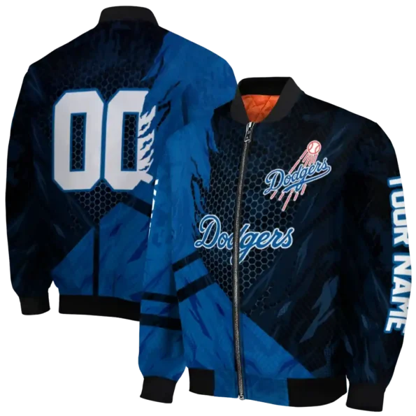 custom los angeles dodgers hexagon mesh blue black bomber jacket fashion forward