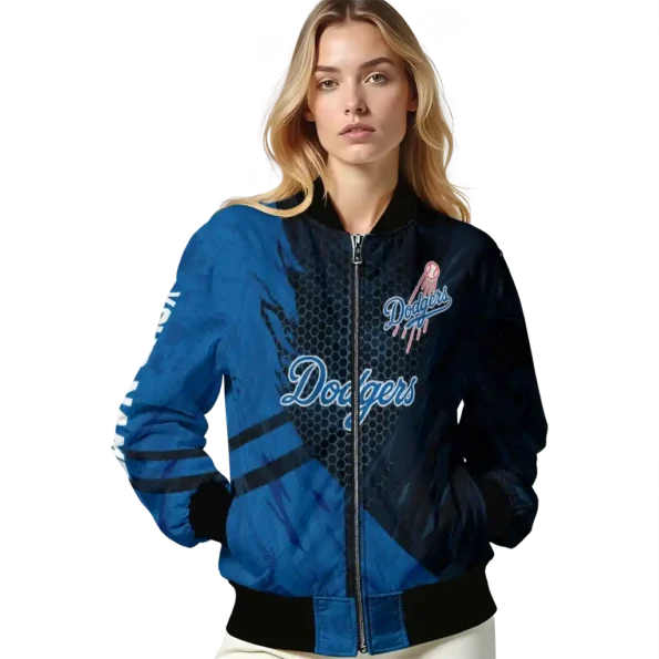 custom los angeles dodgers hexagon mesh blue black bomber jacket latest model