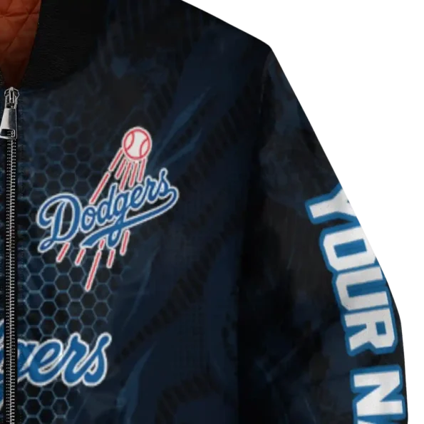 custom los angeles dodgers hexagon mesh blue black bomber jacket premium grade