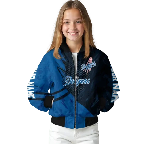 custom los angeles dodgers hexagon mesh blue black bomber jacket top rated