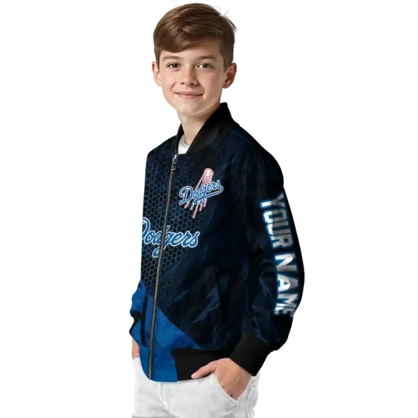 custom los angeles dodgers hexagon mesh blue black bomber jacket trendy