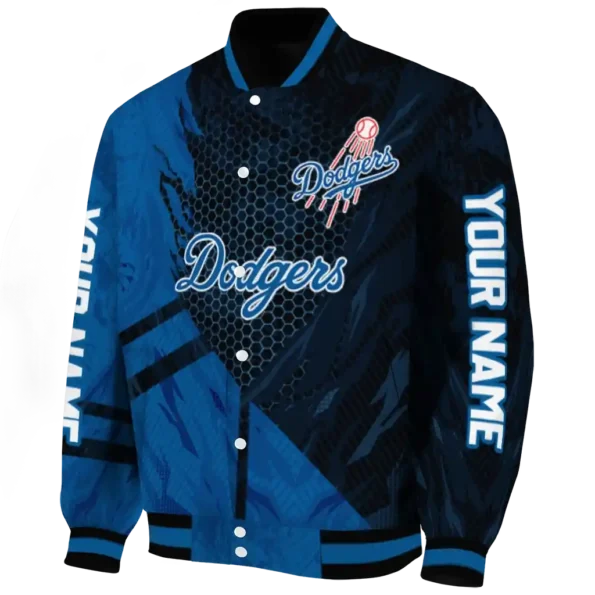 custom los angeles dodgers hexagon mesh blue black varsity jacket best selling