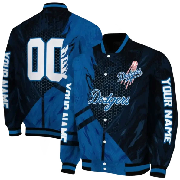 custom los angeles dodgers hexagon mesh blue black varsity jacket fashion forward