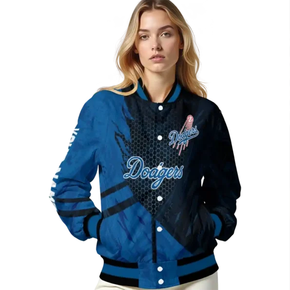 custom los angeles dodgers hexagon mesh blue black varsity jacket latest model
