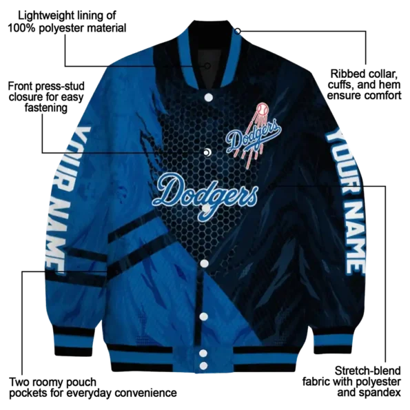 custom los angeles dodgers hexagon mesh blue black varsity jacket new arrival