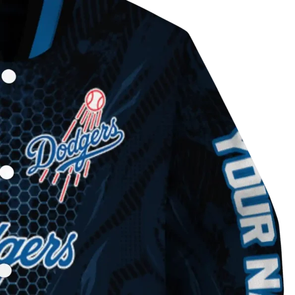 custom los angeles dodgers hexagon mesh blue black varsity jacket premium grade