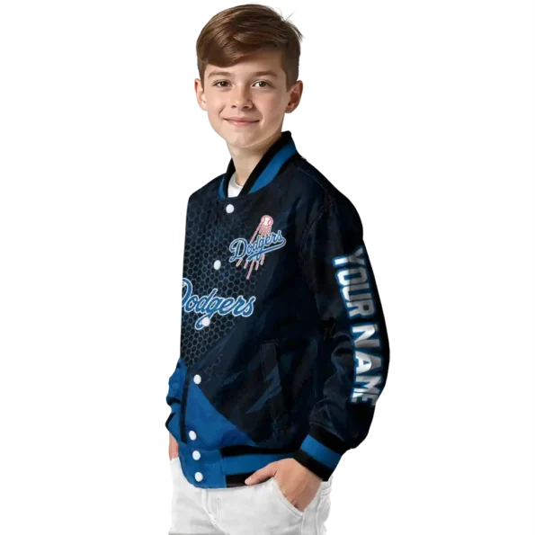 custom los angeles dodgers hexagon mesh blue black varsity jacket trendy