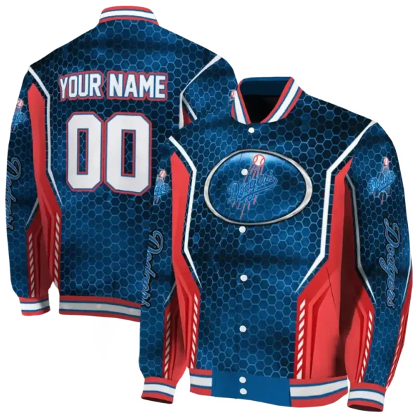 custom los angeles dodgers power plate blue varsity jacket fashion forward