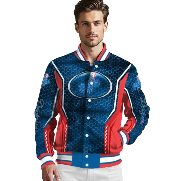 custom los angeles dodgers power plate blue varsity jacket high quality