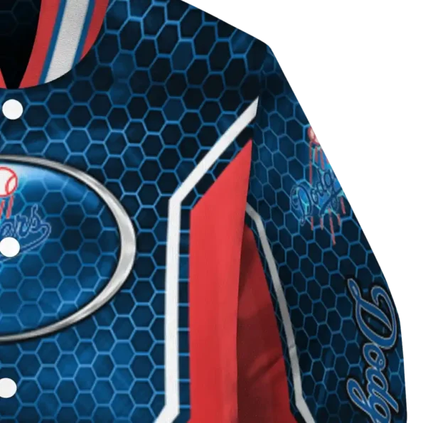 custom los angeles dodgers power plate blue varsity jacket premium grade