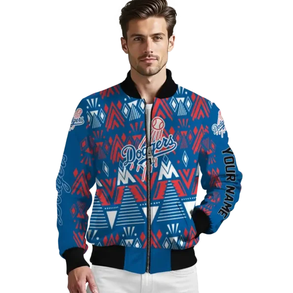 custom los angeles dodgers pyramid shapes blue bomber jacket high quality