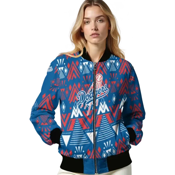 custom los angeles dodgers pyramid shapes blue bomber jacket latest model
