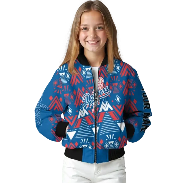 custom los angeles dodgers pyramid shapes blue bomber jacket top rated