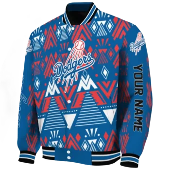 custom los angeles dodgers pyramid shapes blue varsity jacket best selling