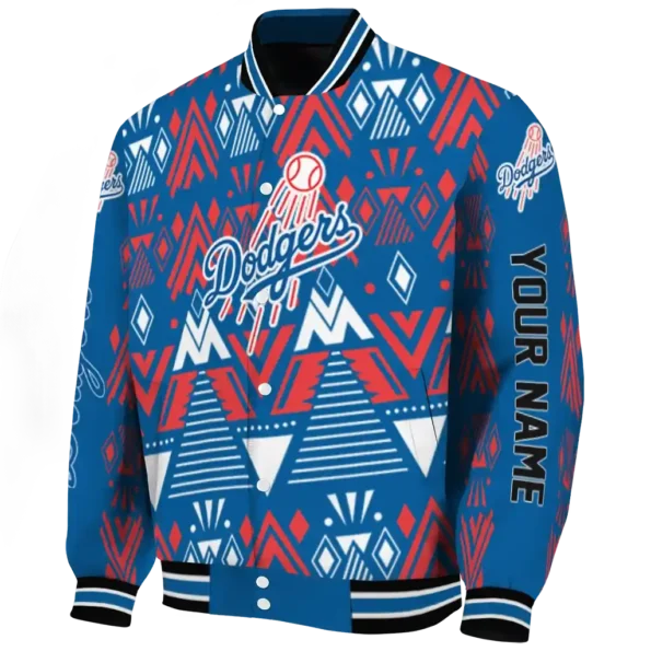 custom los angeles dodgers pyramid shapes blue varsity jacket best selling