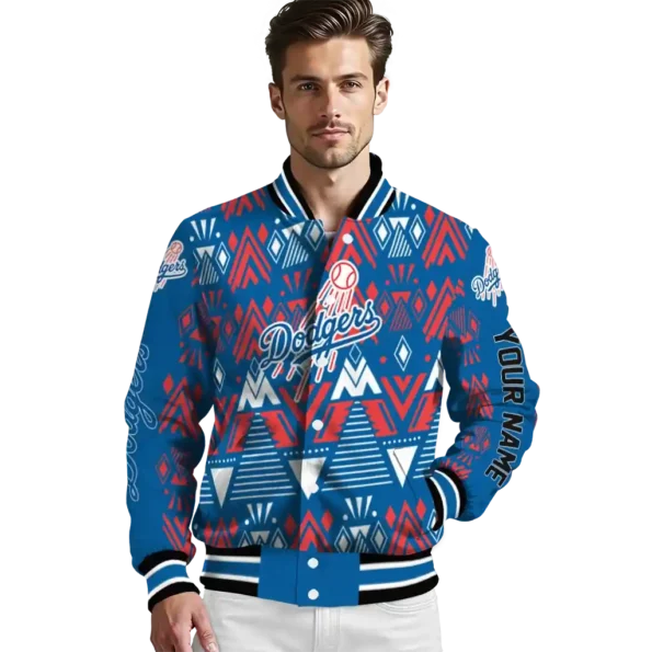 custom los angeles dodgers pyramid shapes blue varsity jacket high quality