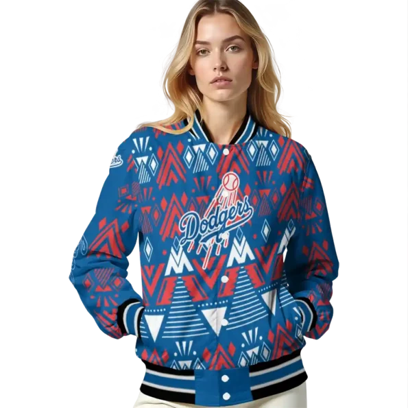 custom los angeles dodgers pyramid shapes blue varsity jacket latest model