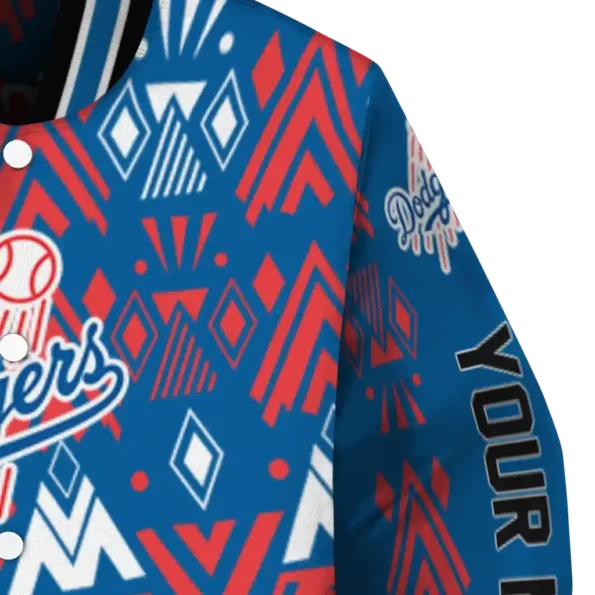 custom los angeles dodgers pyramid shapes blue varsity jacket premium grade