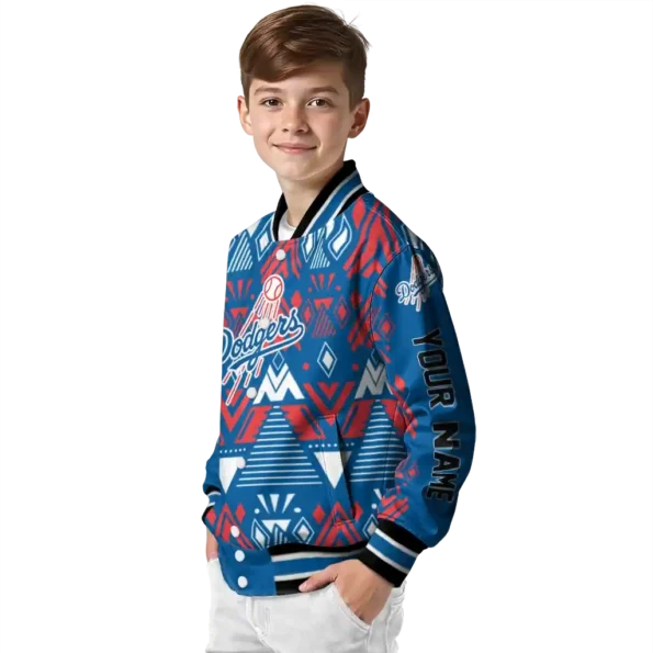 custom los angeles dodgers pyramid shapes blue varsity jacket trendy
