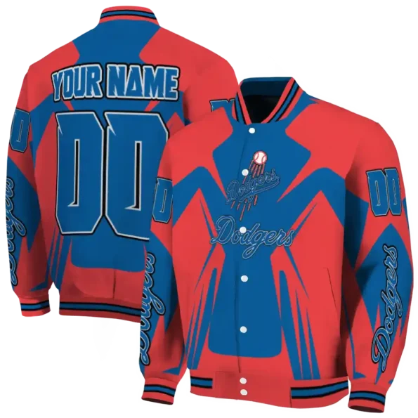 custom los angeles dodgers spider mark blue red crocs varsity jacket fashion forward