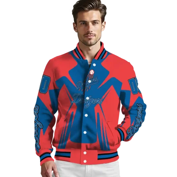 custom los angeles dodgers spider mark blue red crocs varsity jacket high quality