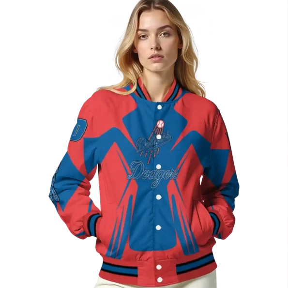 custom los angeles dodgers spider mark blue red crocs varsity jacket latest model