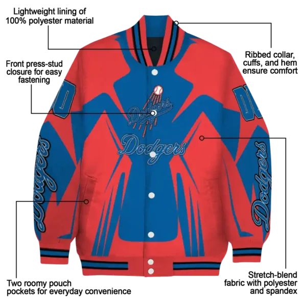custom los angeles dodgers spider mark blue red crocs varsity jacket new arrival