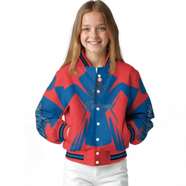 custom los angeles dodgers spider mark blue red crocs varsity jacket top rated