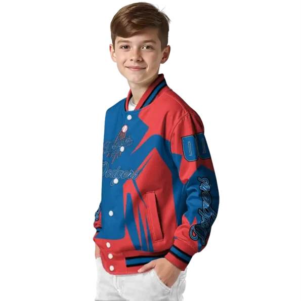 custom los angeles dodgers spider mark blue red crocs varsity jacket trendy