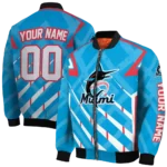 custom miami marlins chevron angles blue bomber jacket best selling