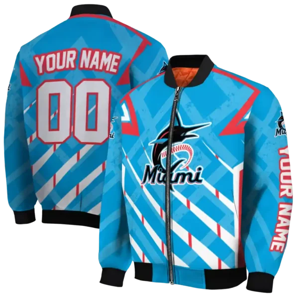 custom miami marlins chevron angles blue bomber jacket fashion forward