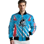 custom miami marlins chevron angles blue bomber jacket best selling