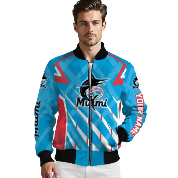 custom miami marlins chevron angles blue bomber jacket high quality