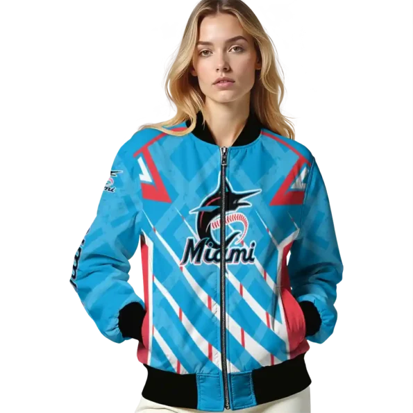 custom miami marlins chevron angles blue bomber jacket latest model
