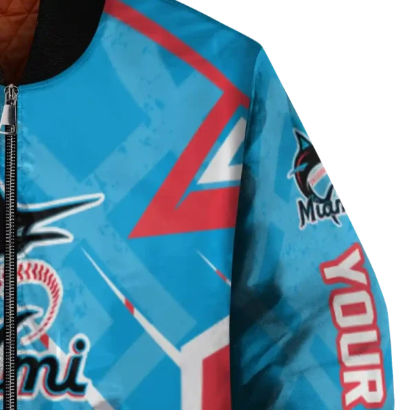 custom miami marlins chevron angles blue bomber jacket premium grade