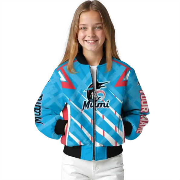 custom miami marlins chevron angles blue bomber jacket top rated