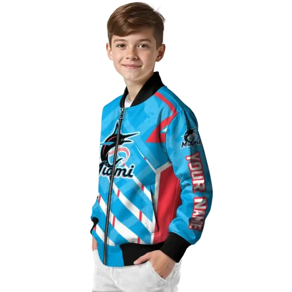 custom miami marlins chevron angles blue bomber jacket trendy