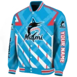 custom miami marlins chevron angles blue varsity jacket best selling