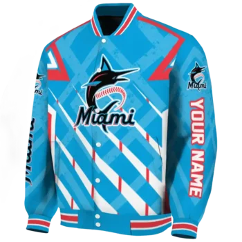 custom miami marlins chevron angles blue varsity jacket best selling