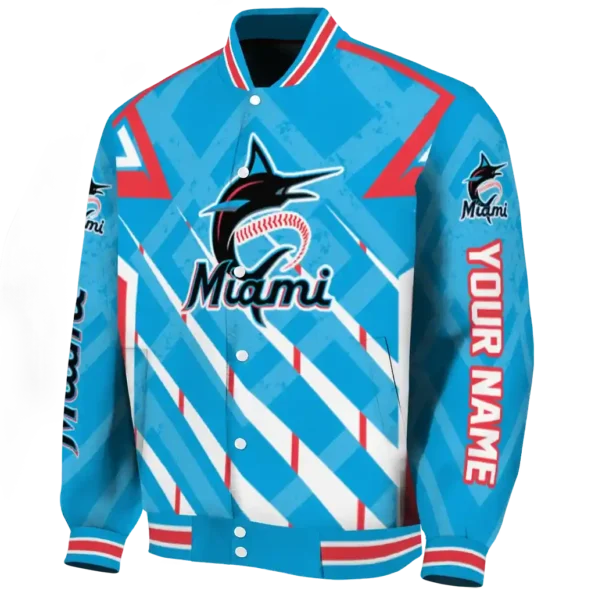 custom miami marlins chevron angles blue varsity jacket best selling