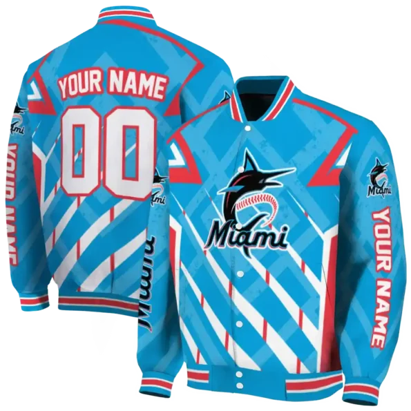 custom miami marlins chevron angles blue varsity jacket fashion forward