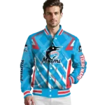 custom miami marlins chevron angles blue varsity jacket best selling
