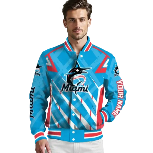 custom miami marlins chevron angles blue varsity jacket high quality