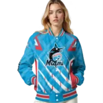 custom miami marlins chevron angles blue varsity jacket best selling