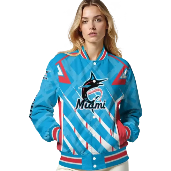 custom miami marlins chevron angles blue varsity jacket latest model