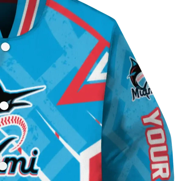 custom miami marlins chevron angles blue varsity jacket premium grade